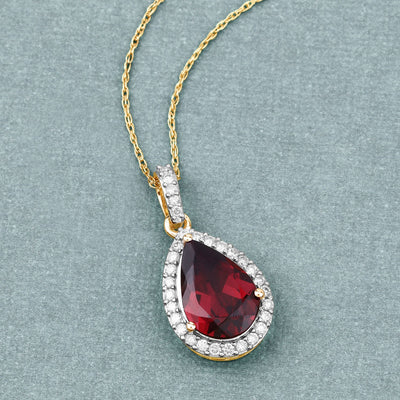3.29 Carat Genuine Rhodolite and White Diamond Pendant in 14K Yellow Gold