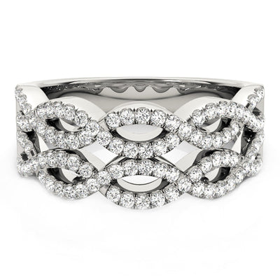 Anillo de Olas Dobles entrelazadas con Diamantes en Oro Blanco de 14k