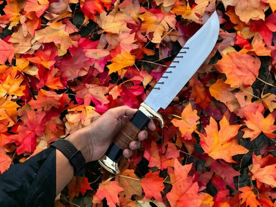 Custom Handmade Frontier Legend Bowie Knife – D2 Steel Blade & Leather Handle, 16" Length - Korvel