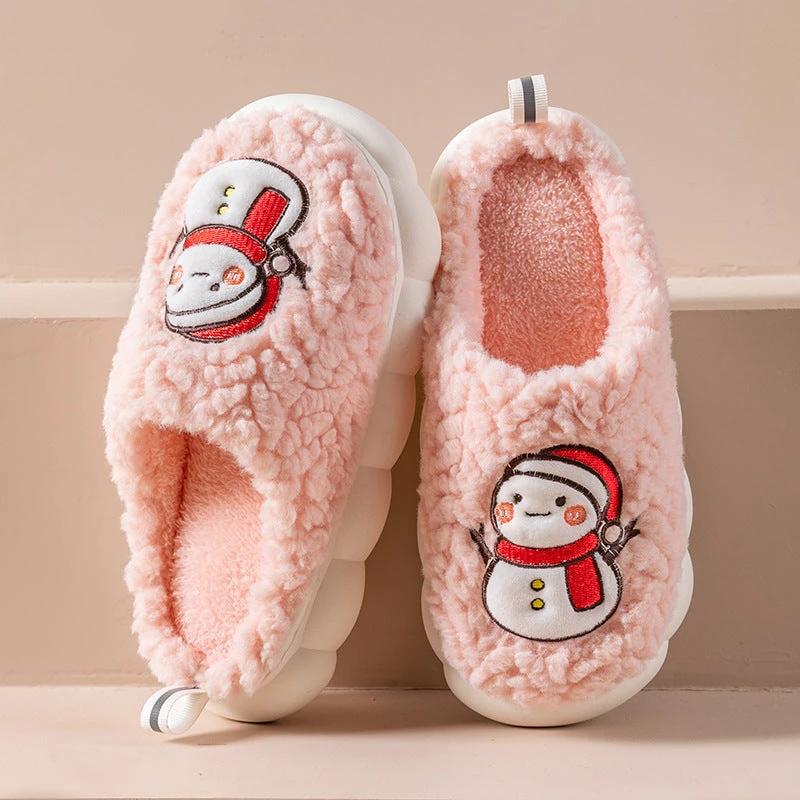 Chaussons Bonhomme de Neige - Chaussures d'Hiver en Peluche Antidérapantes