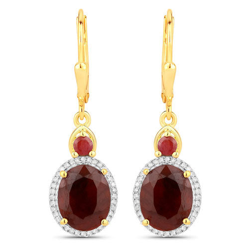 Boucles d'oreilles en argent sterling avec rubis teintés de 6,98 carats et diamants blancs
