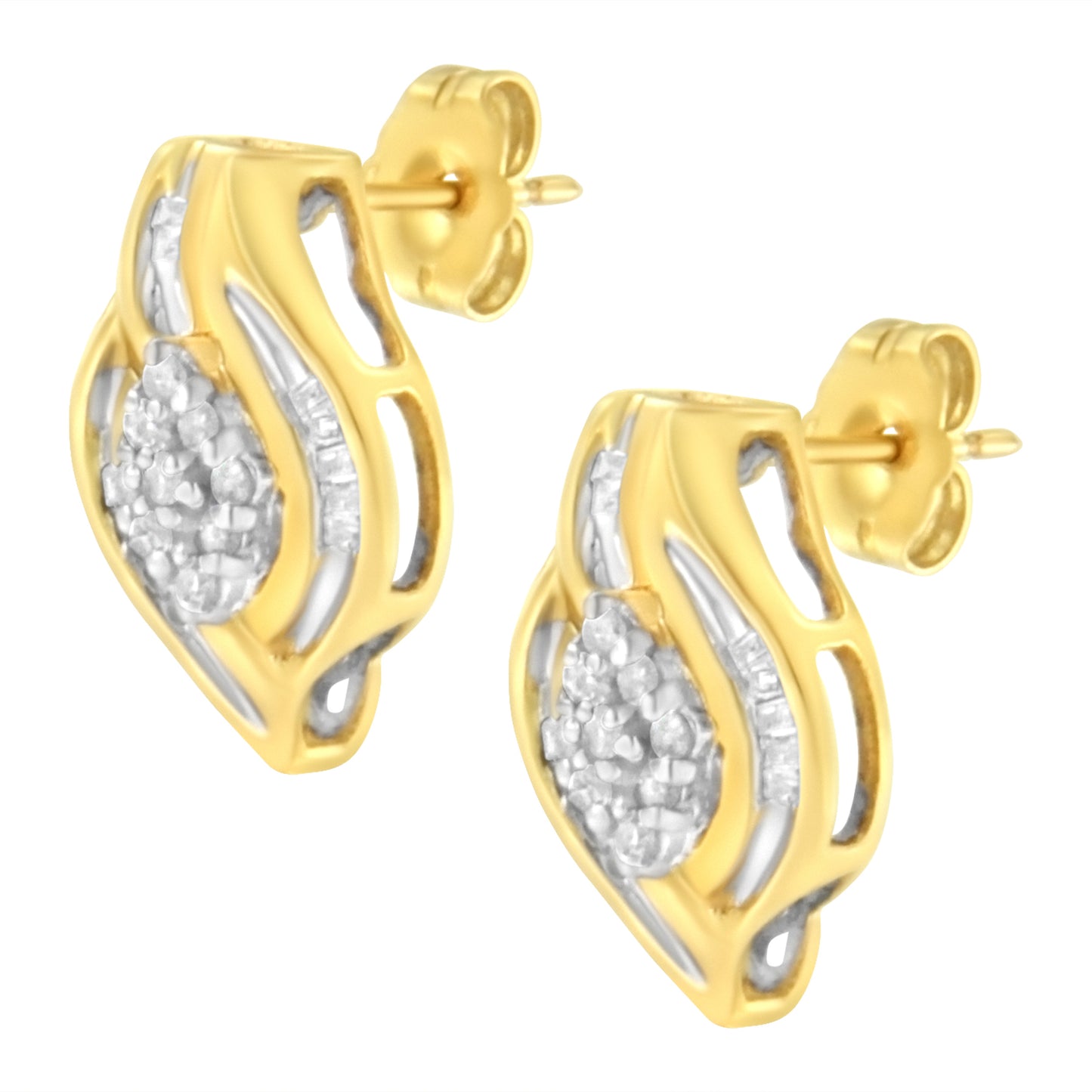 Boucles d'oreilles puces en diamant en cluster taille ronde en or jaune 10K
