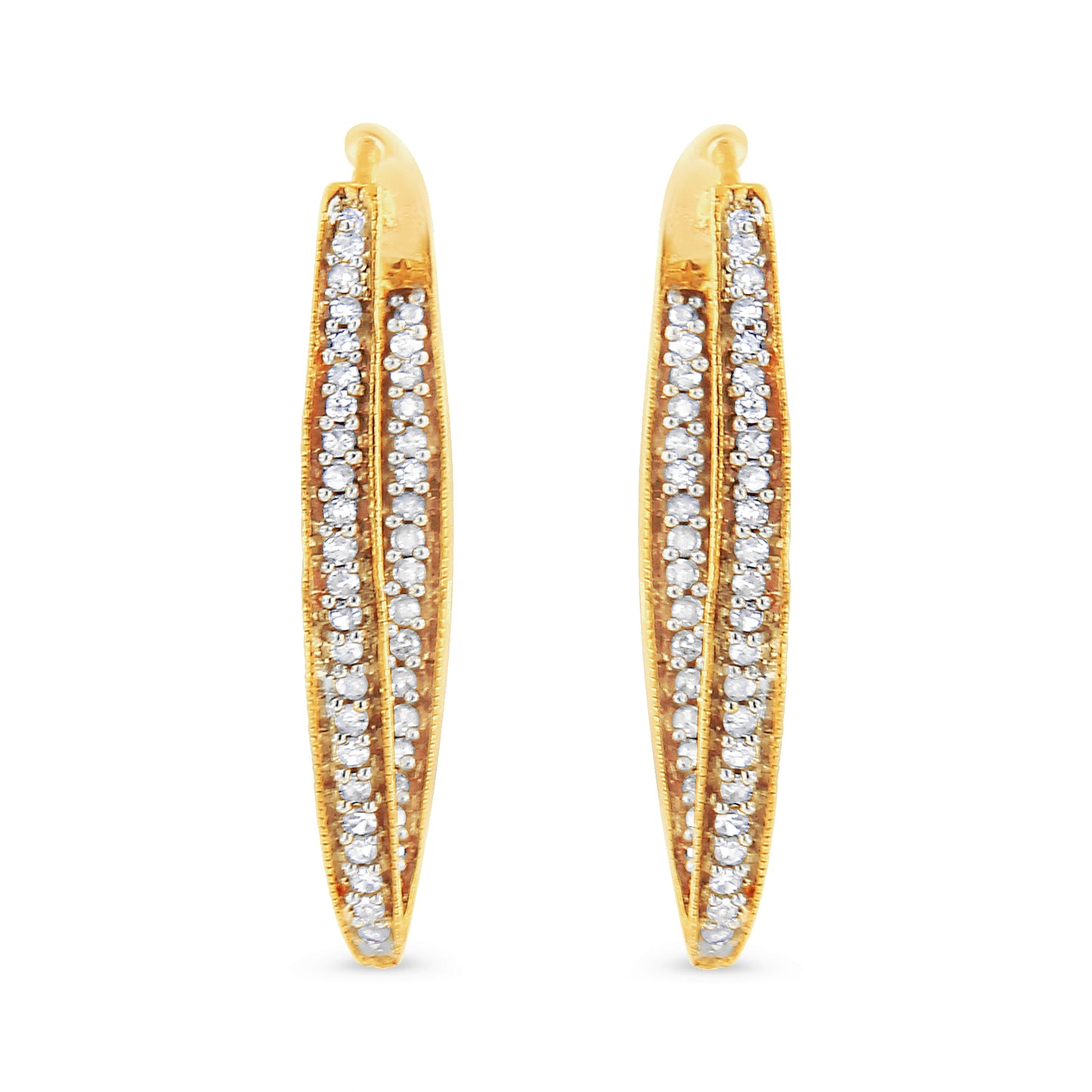 Boucles d'oreilles créoles en diamant taille ronde de 1/2 carat en or jaune 10K