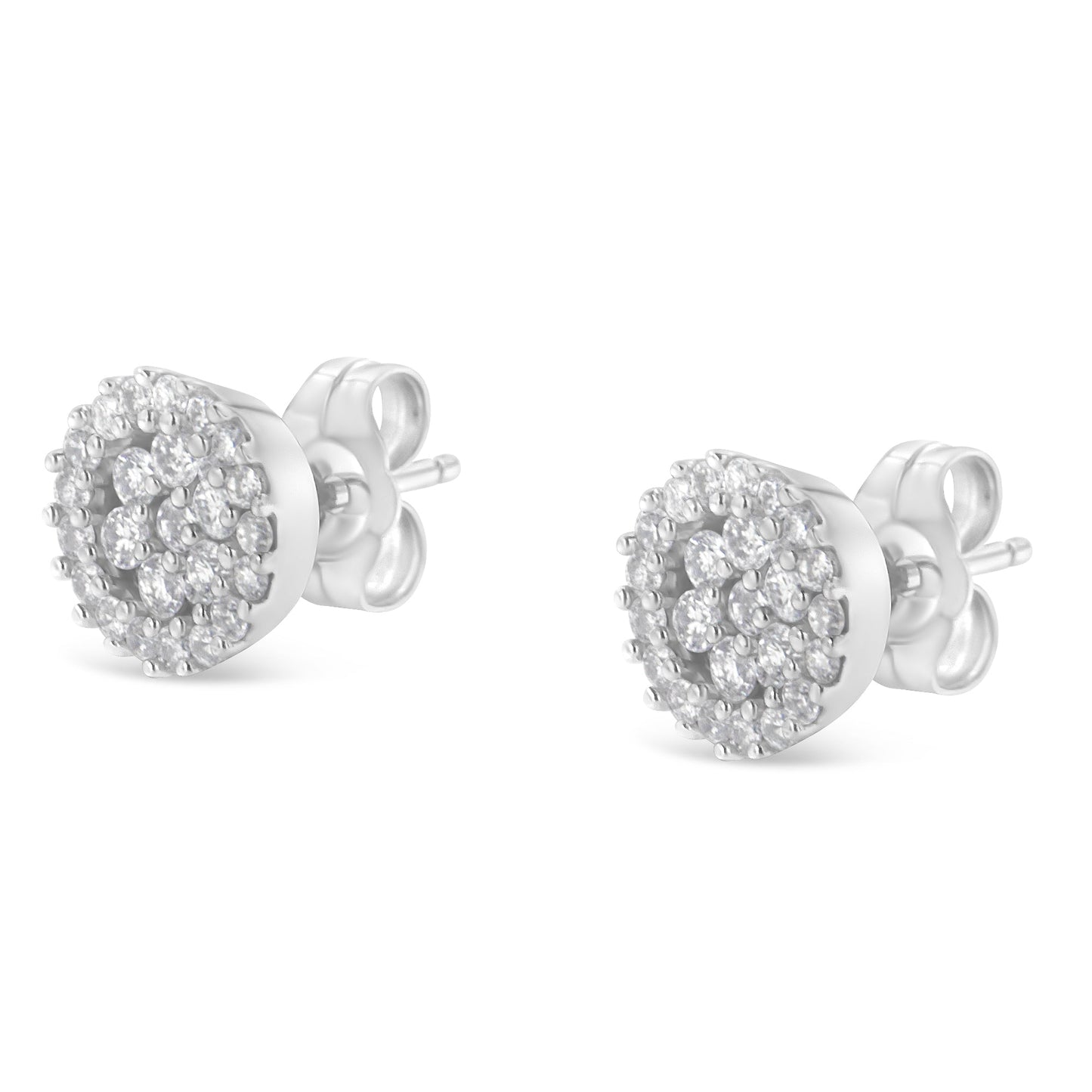Boucles d'oreilles à clou en or blanc 14K avec halo de diamants de 1/2 Cttw