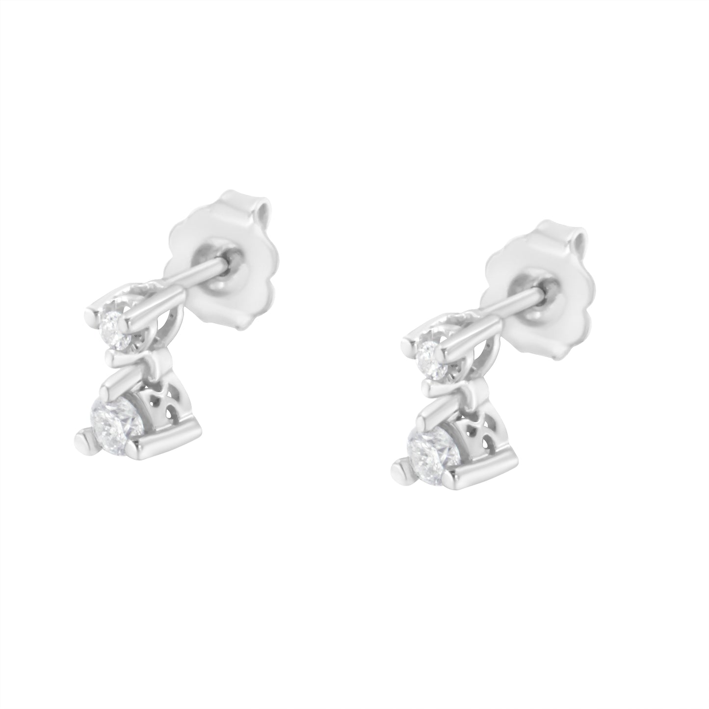 14K White Gold Double Diamond Drop Earrings