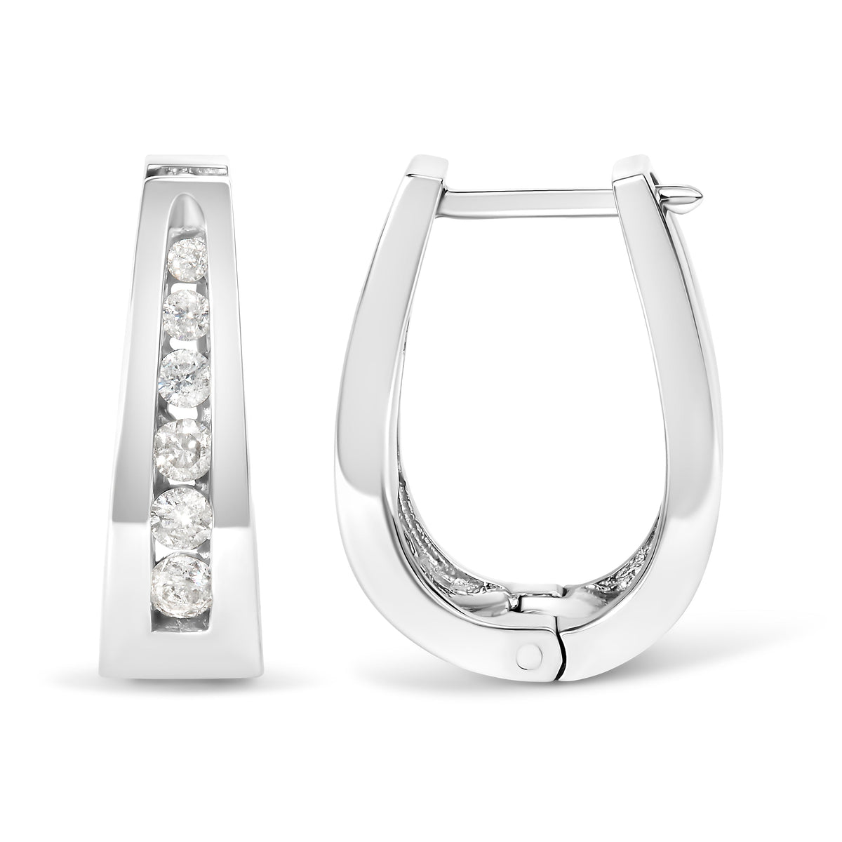 Boucles d'oreilles créoles en or blanc 14k avec diamants - 1/4 Cttw