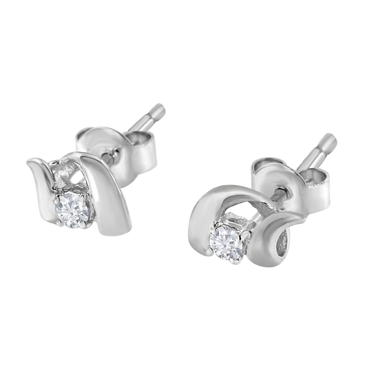 Pendientes de Stud de Diamantes en Espiral de Oro Blanco de 10K
