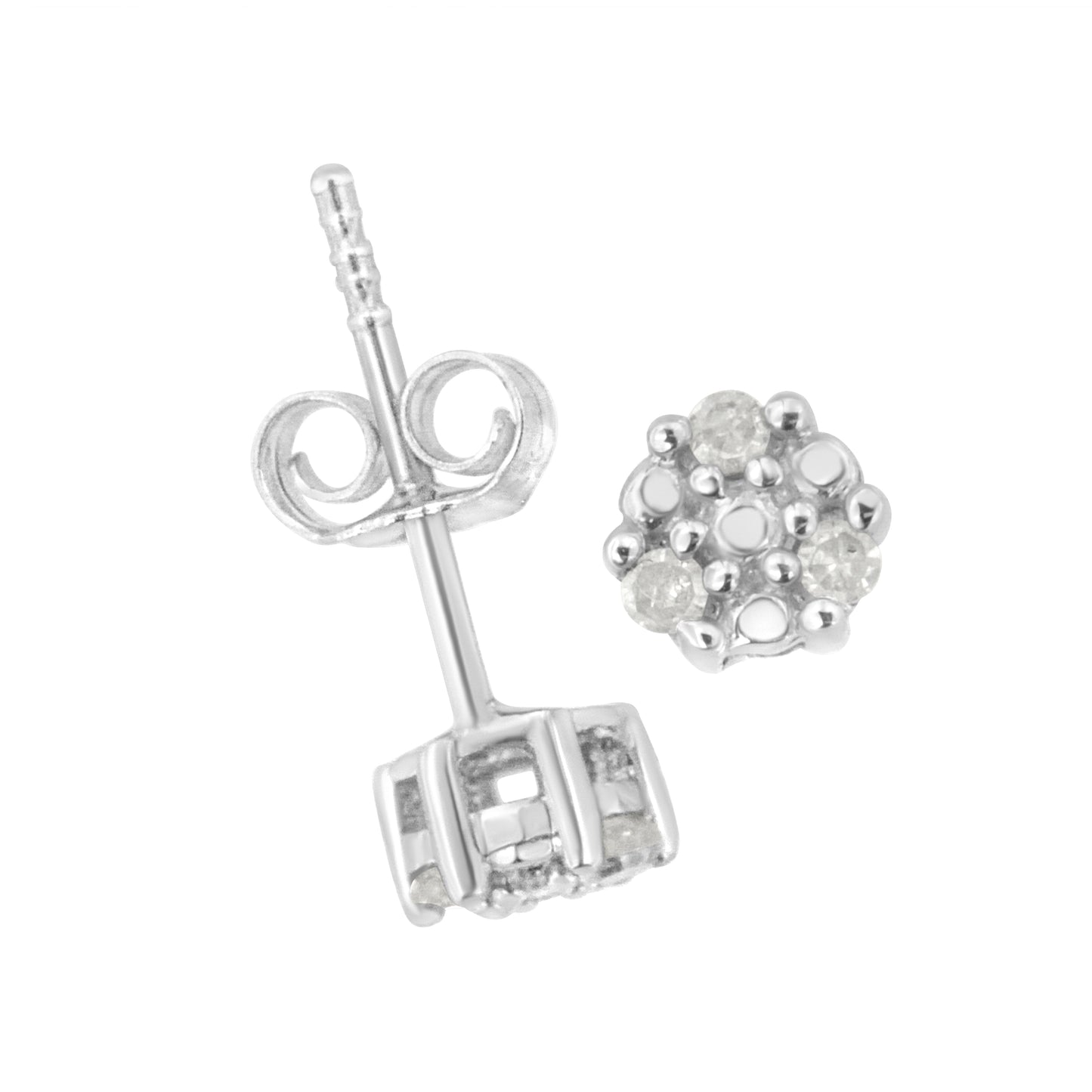 .925 Sterling Silver Trio Diamond Stud Earrings