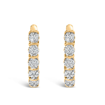 Pendientes de aro con diamantes en cluster de oro amarillo de 14k