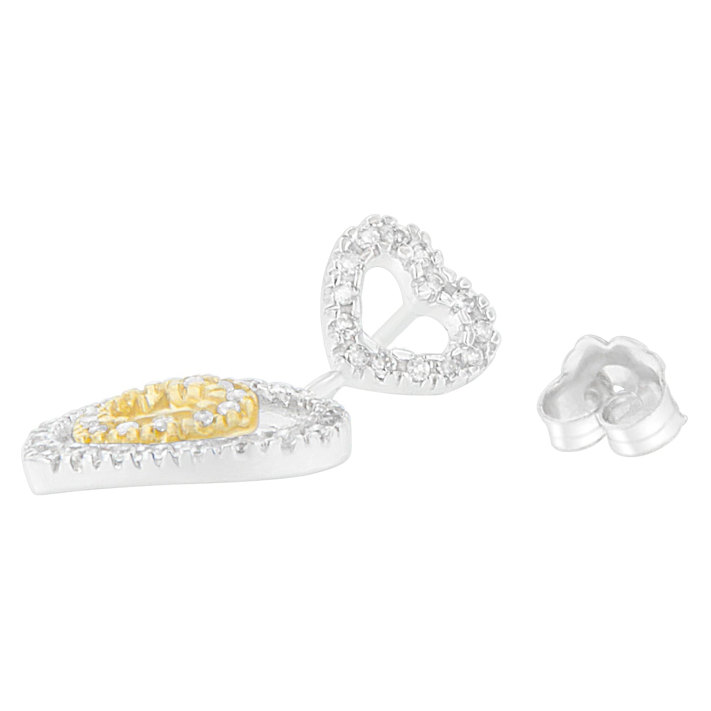Pendientes de Diamante Cortado Redondo de Dos Tonos de 14K