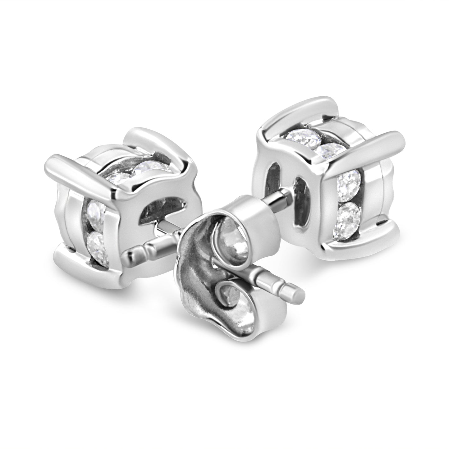 .925 Sterling Silver Round Brilliant-Cut Diamond Stud Earrings