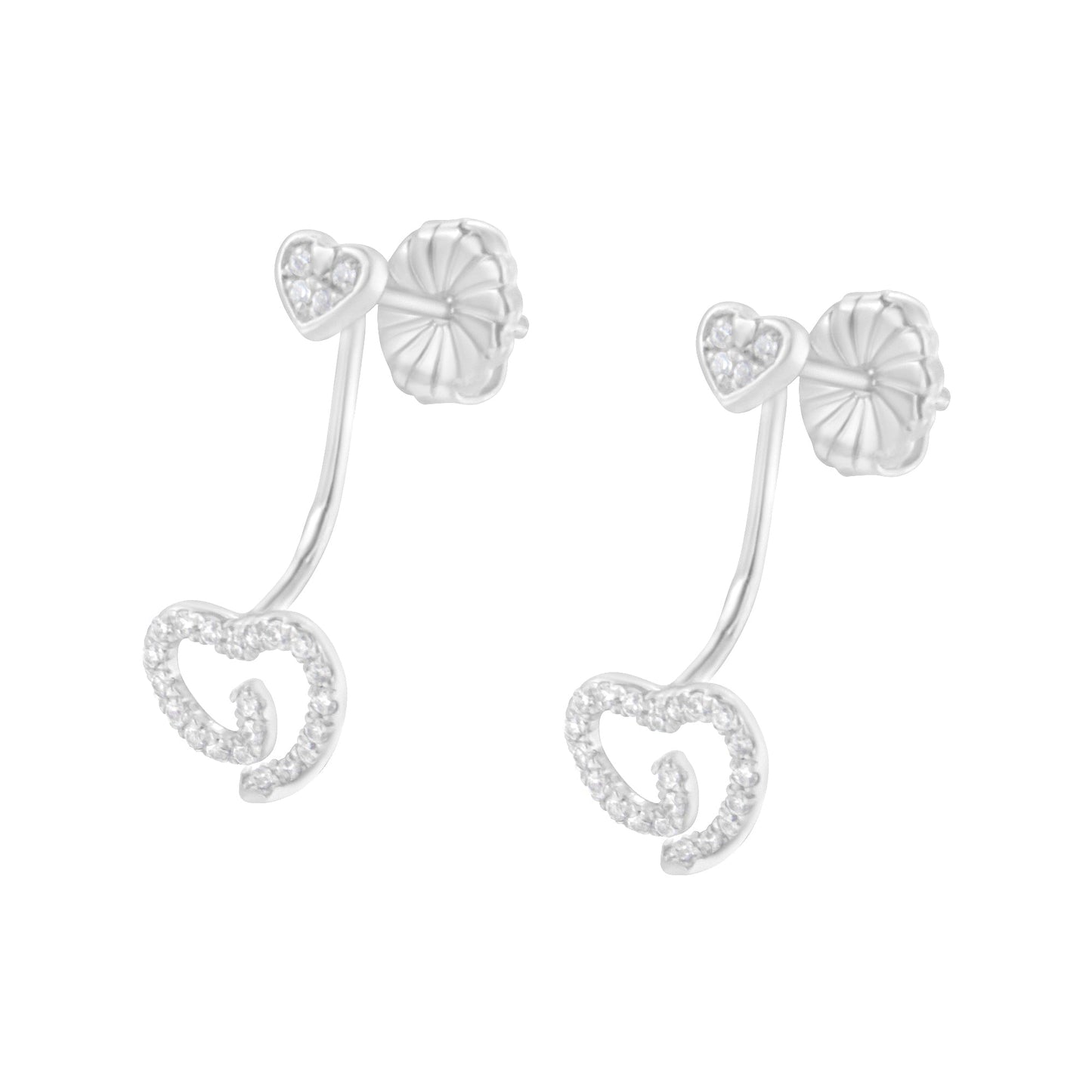 .925 Sterling Silver Diamond Swirl Heart Earrings