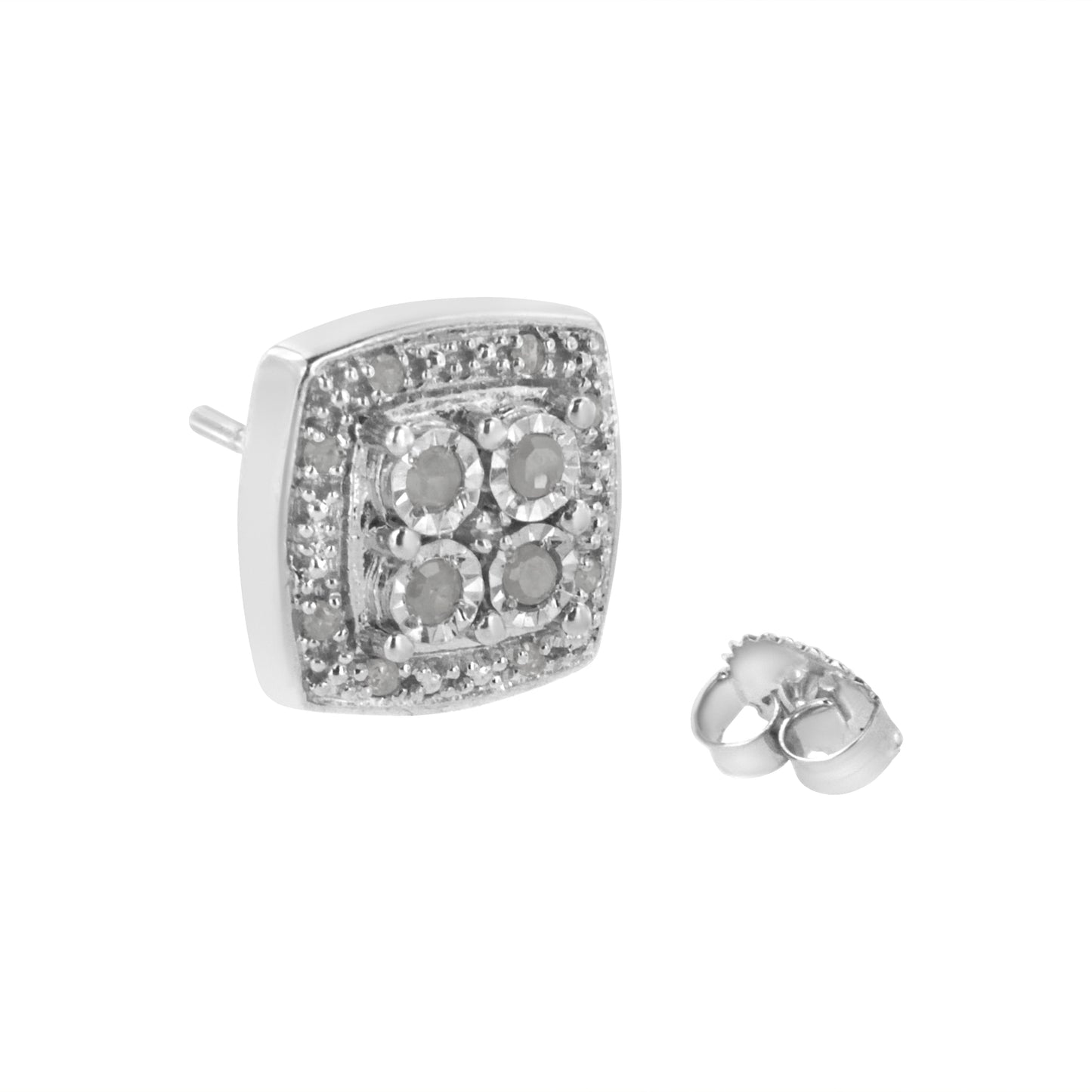 Boucles d'oreilles carrées en diamant en argent sterling .925