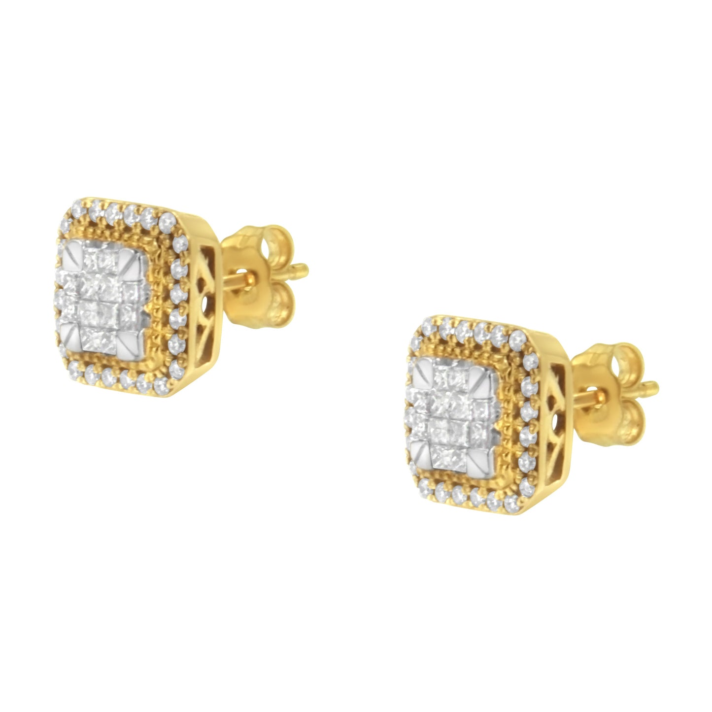 Pendientes de diamantes de oro amarillo de 10KT - Peso total de 1/2 quilate