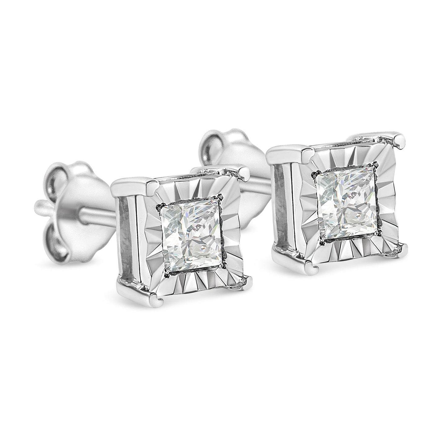 Boucles d'oreilles en diamant taille princesse en argent sterling .925