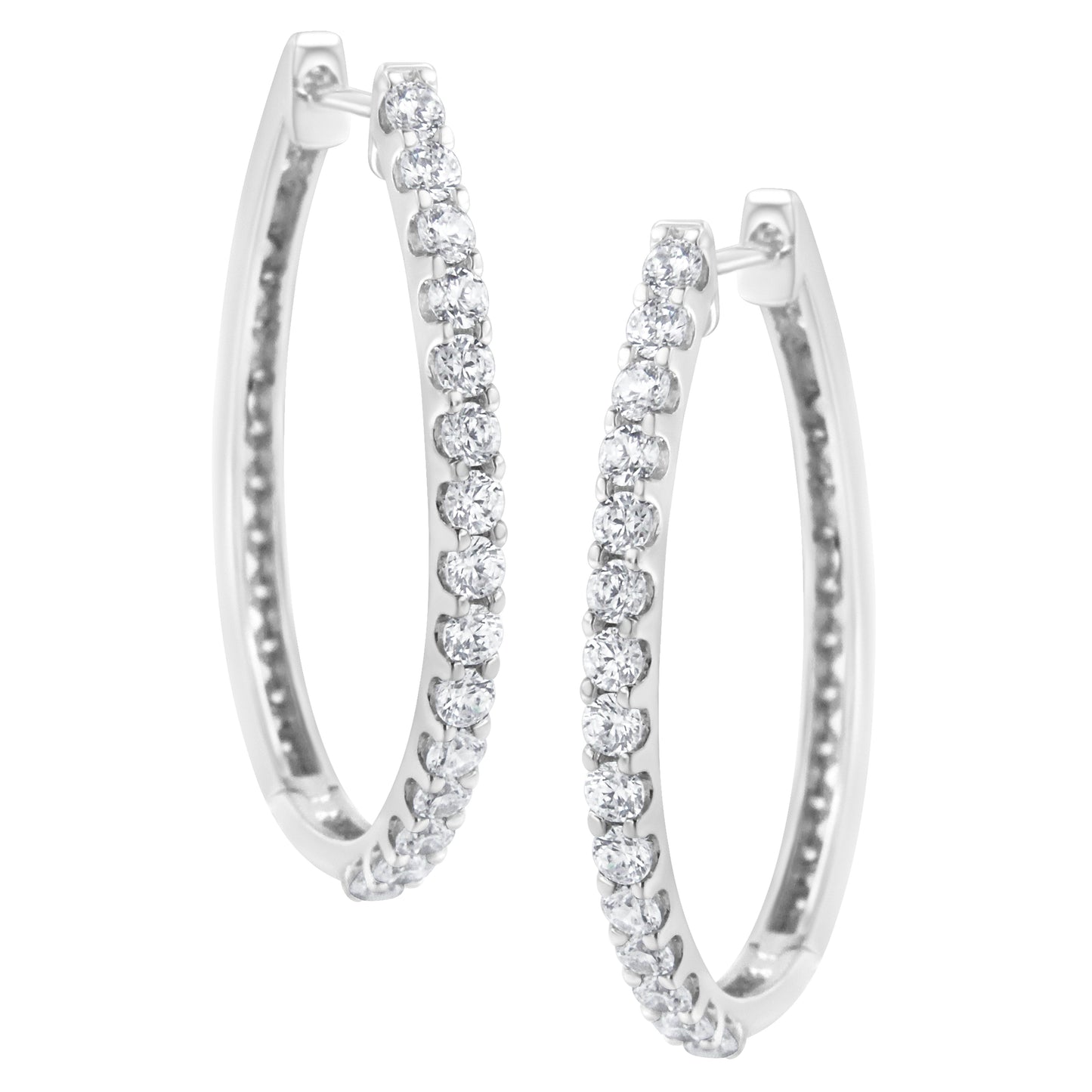 Boucles d'oreilles créoles oblongues en or blanc 14K avec diamants - 2,0 Cttw