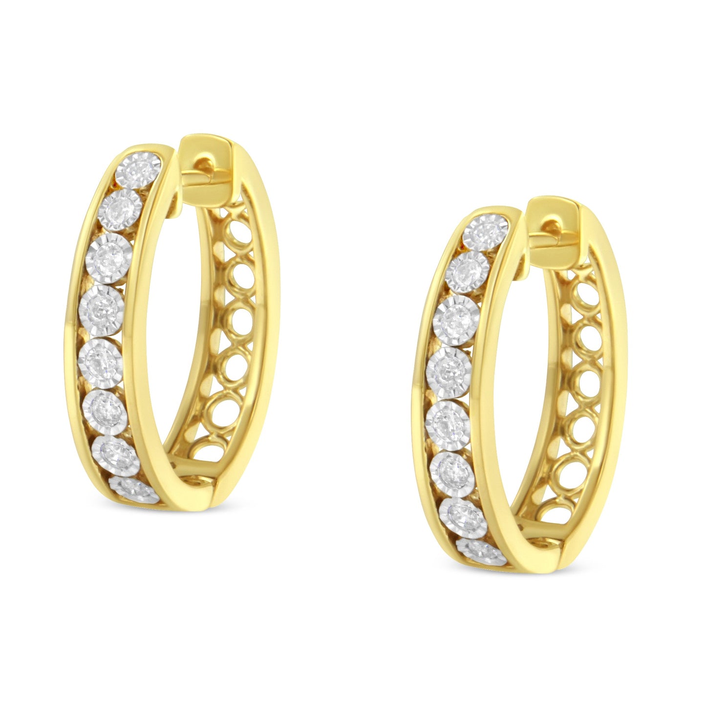 Pendientes de aro de diamantes de oro amarillo y blanco de 10KT