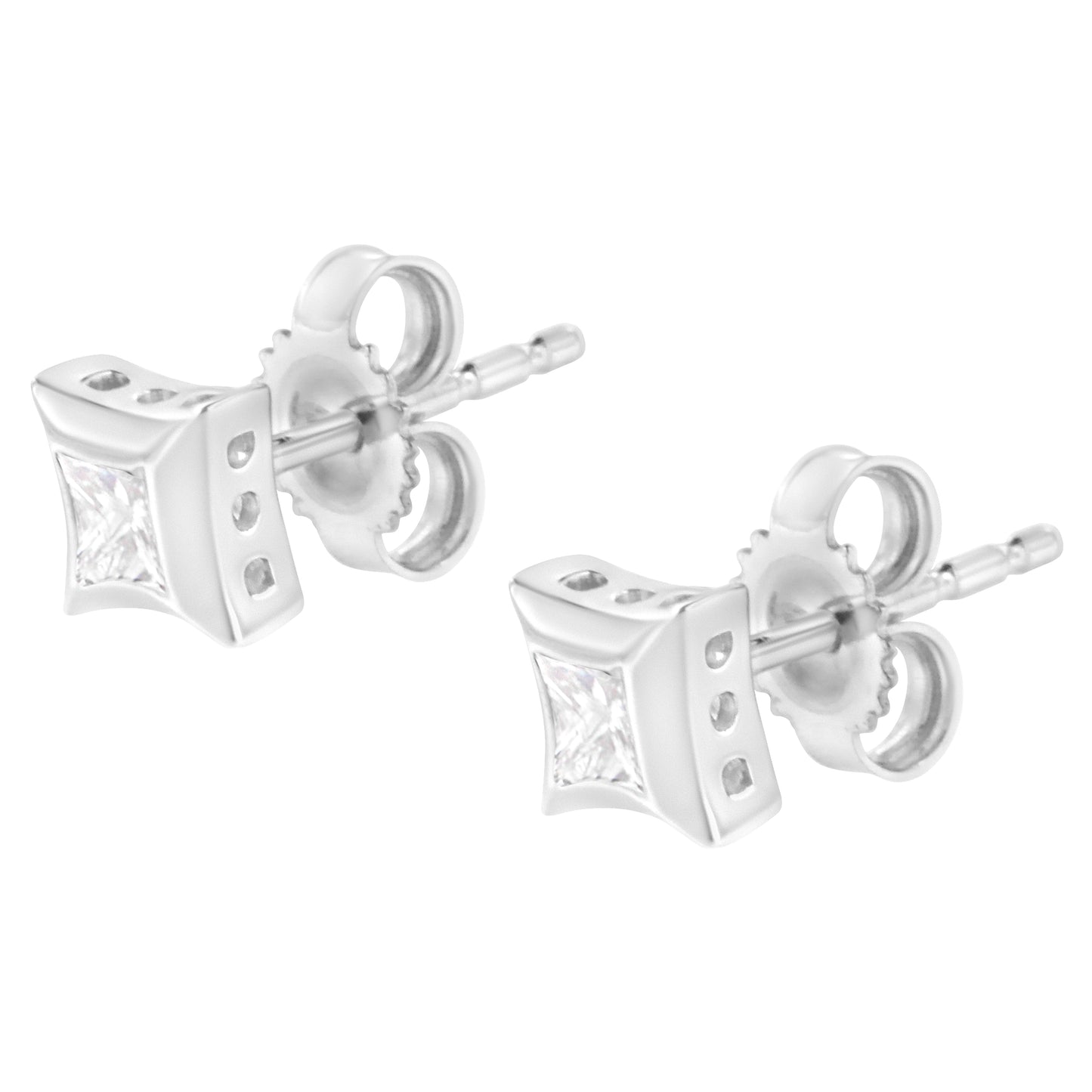Boucles d'oreilles en diamant taille princesse en or blanc 10K