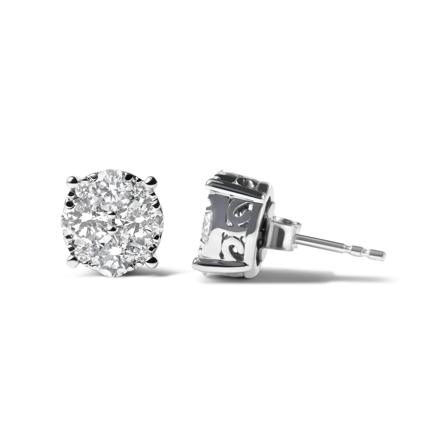 Pendientes de Stud de Diamante en Clúster de Oro Blanco de 14K Creado en Laboratorio