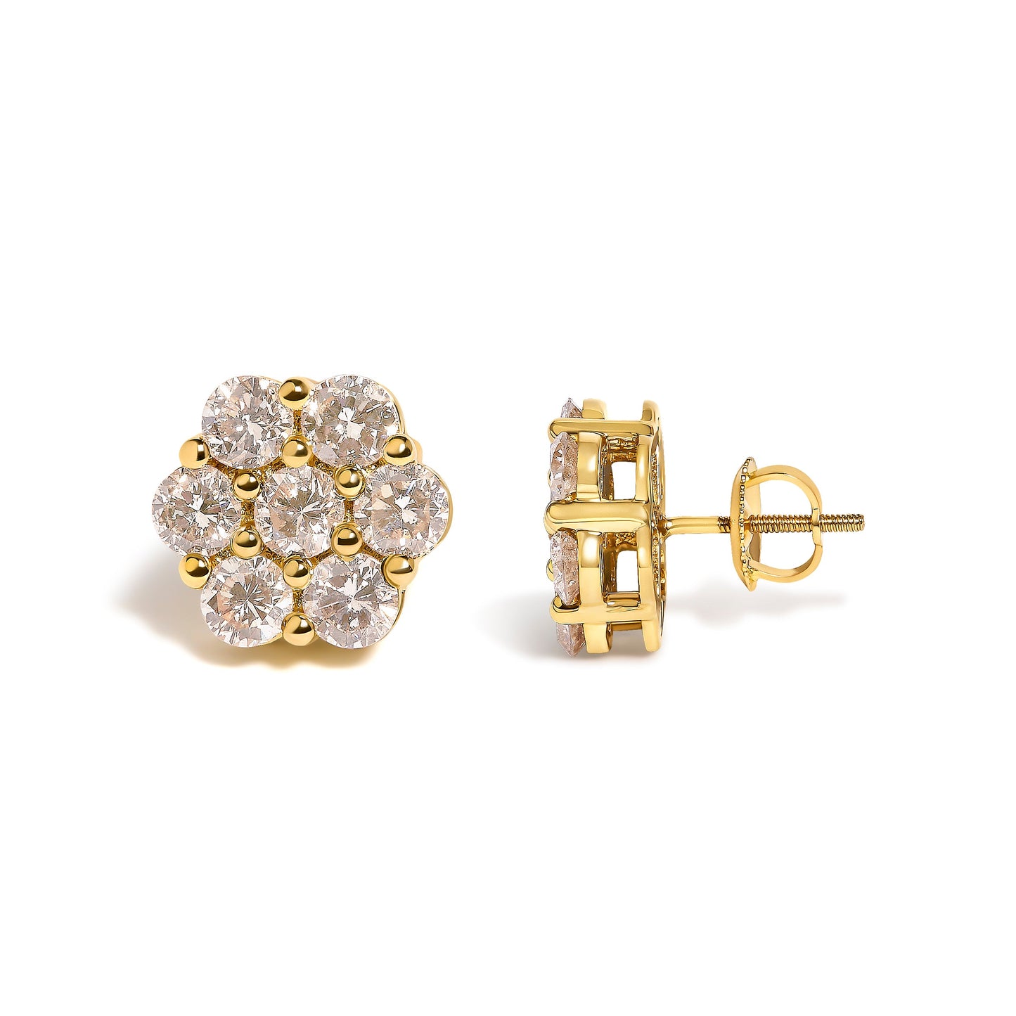 14K Yellow Gold 3.0 Cttw Diamond Floral Cluster Stud Earrings