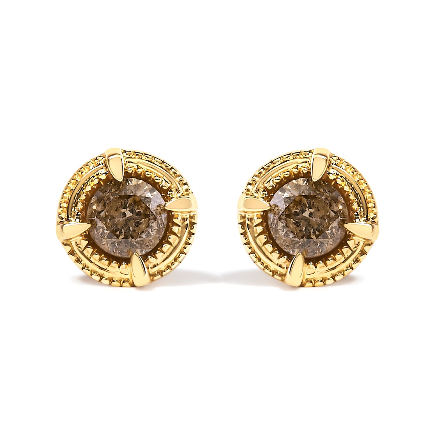 Boucles d'oreilles clous en argent sterling plaqué or jaune 14K avec diamant solitaire