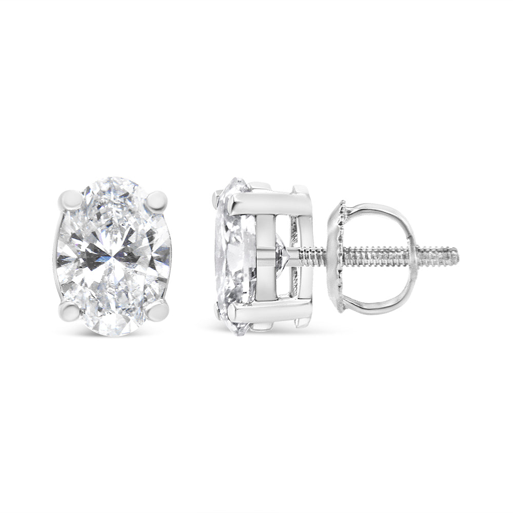 Boucles d'oreilles en diamant ovales en or blanc 14K cultivé en laboratoire