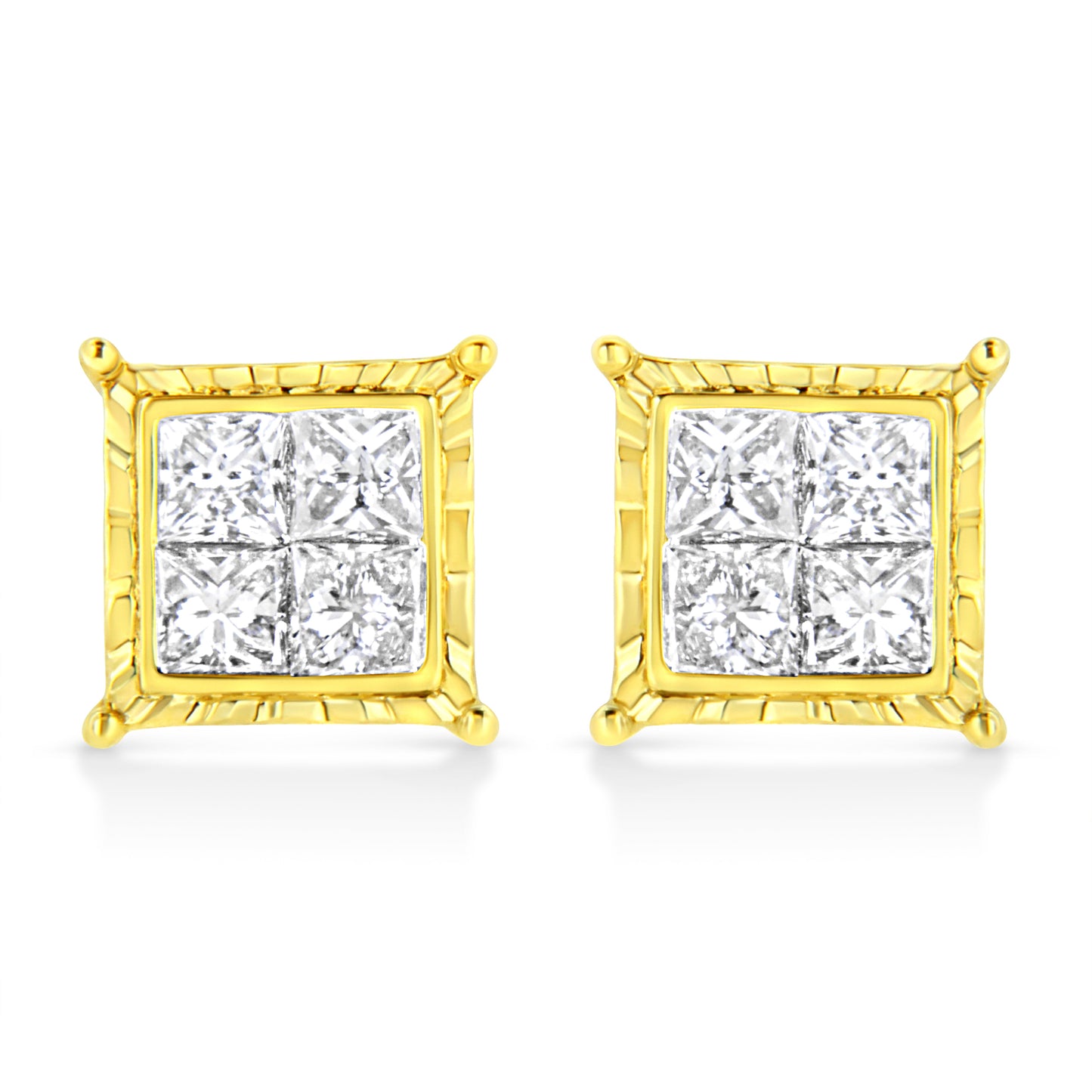 Pendientes de diamantes en corte princesa de oro amarillo de 14 quilates