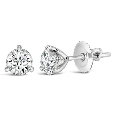 Pendientes de botón de diamante cultivado en laboratorio de 2.0 Cttw en oro blanco de 14K