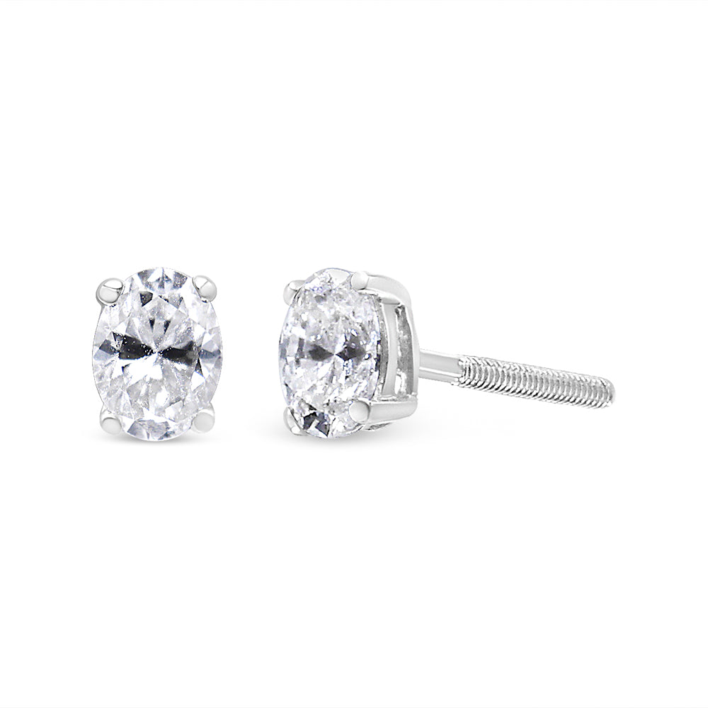 Pendientes de diamante ovalado cultivado en laboratorio de oro blanco de 14K
