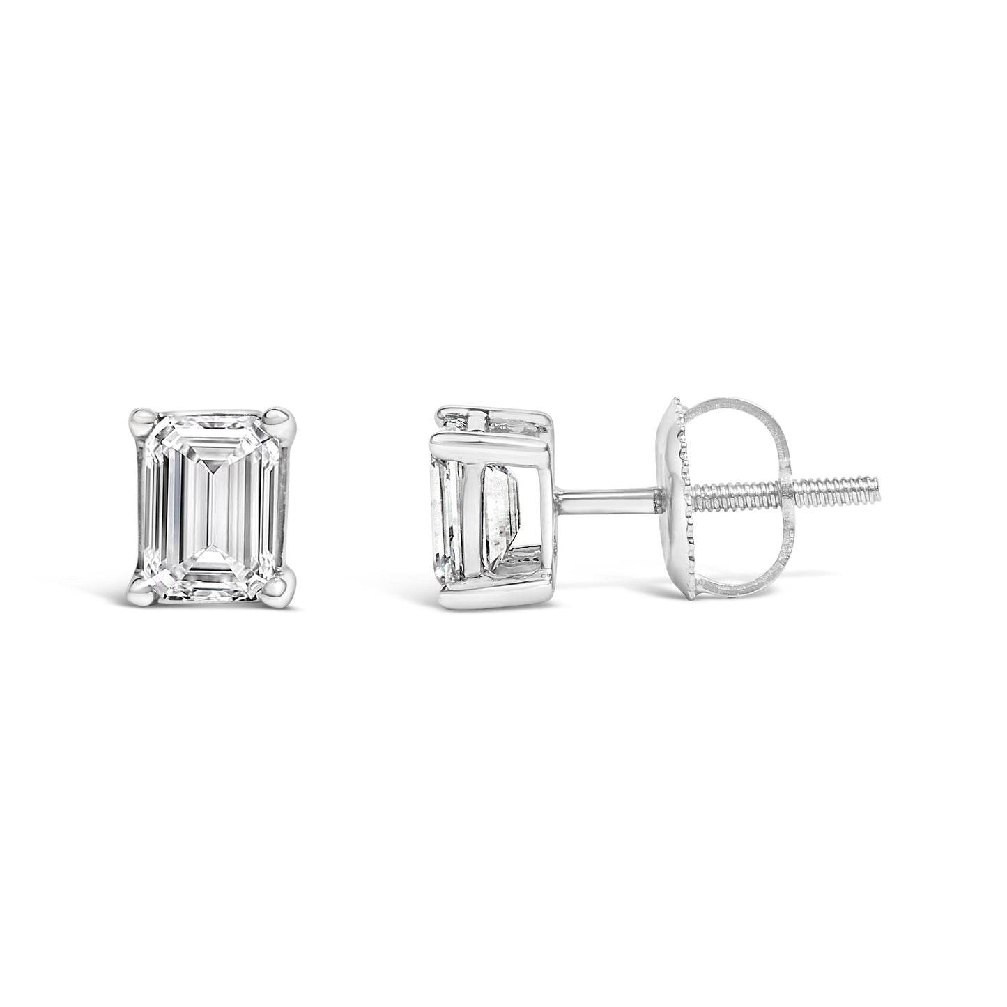 Pendientes de Stud de Diamante Creado en Laboratorio en Corte Esmeralda de Oro Blanco de 14K