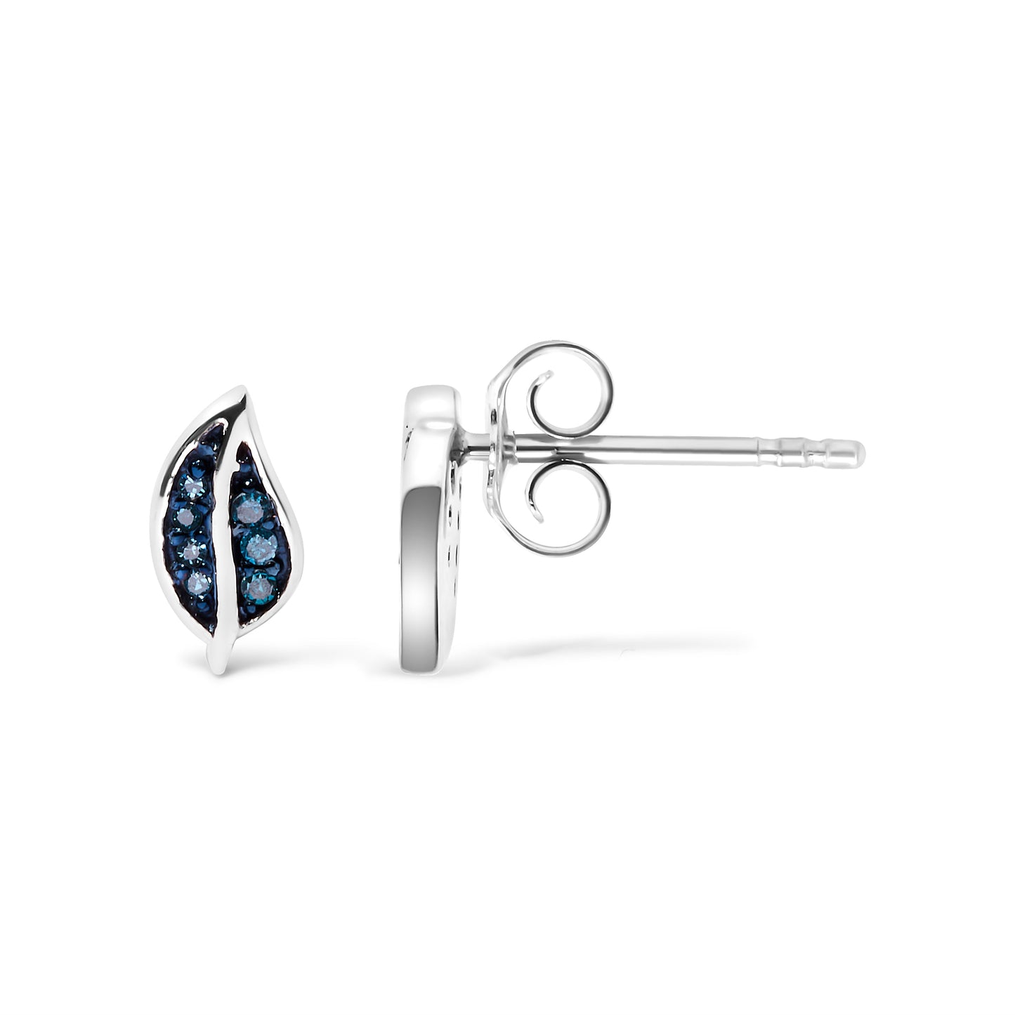 Pendientes de Stud de Hoja con Acento de Diamante Azul en Plata Esterlina .925