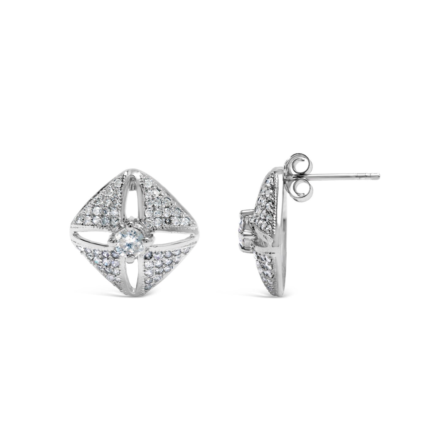 Pendientes de rombo con diamantes de plata esterlina .925