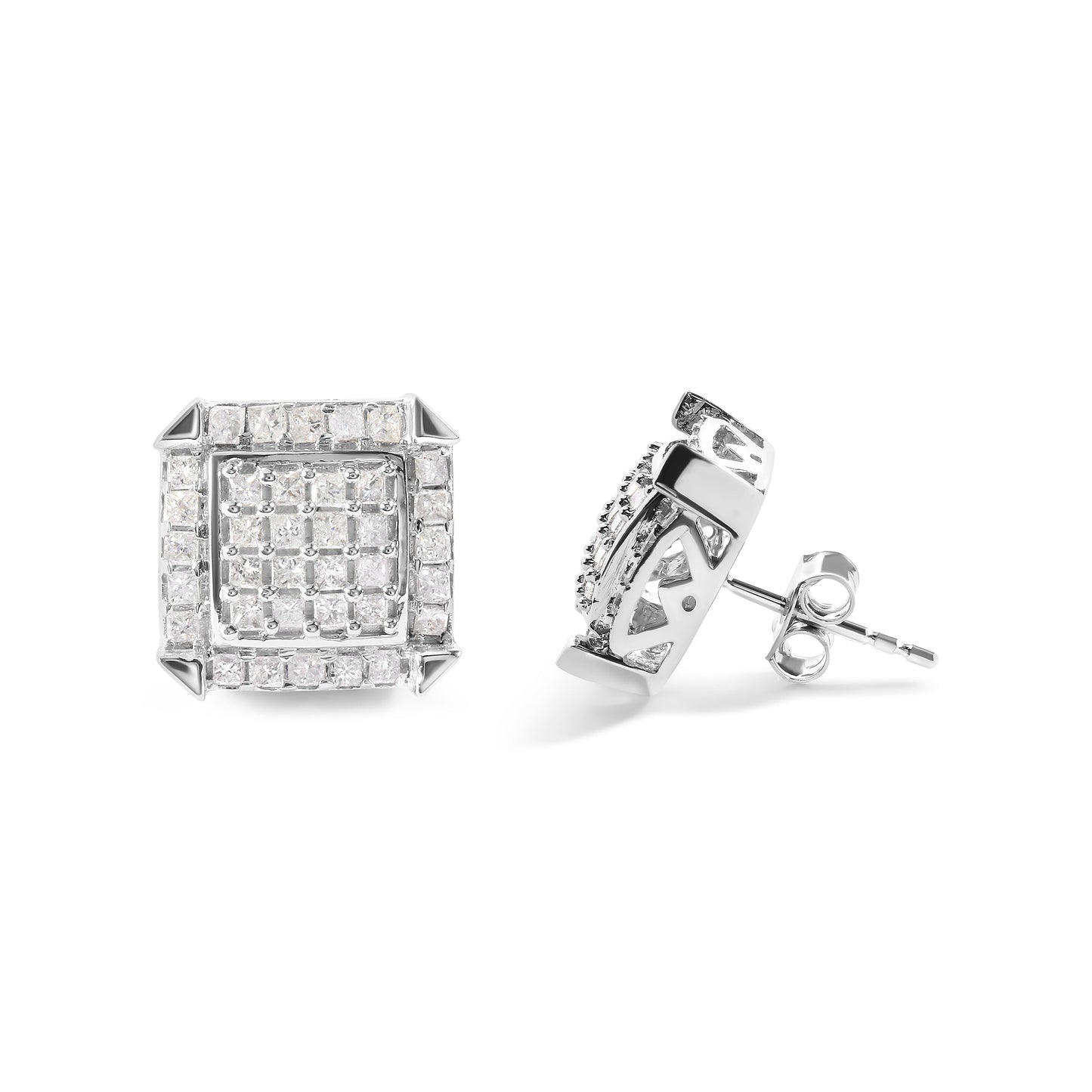 Pendientes de diamantes halo princesa de oro blanco de 10 quilates