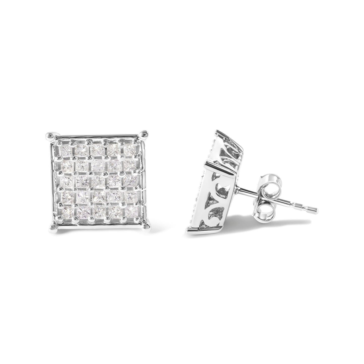 Pendientes de Stud Compuestos de Diamante Princesa de Oro Blanco de 10K