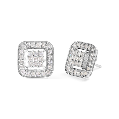 10K White Gold Diamond Square Composite Stud Earrings