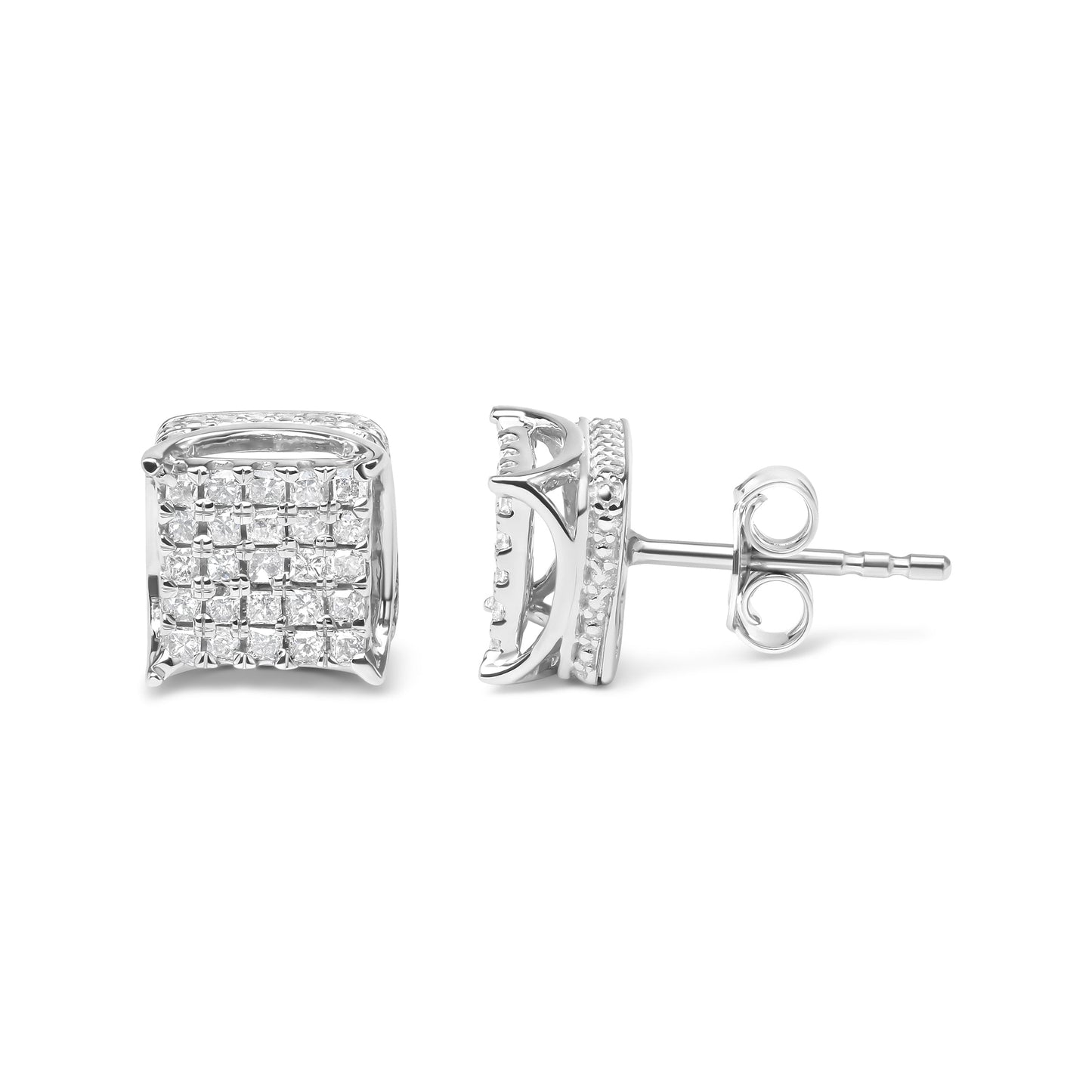 10K White Gold Princess Cut Diamond Multi Stone Stud Earrings