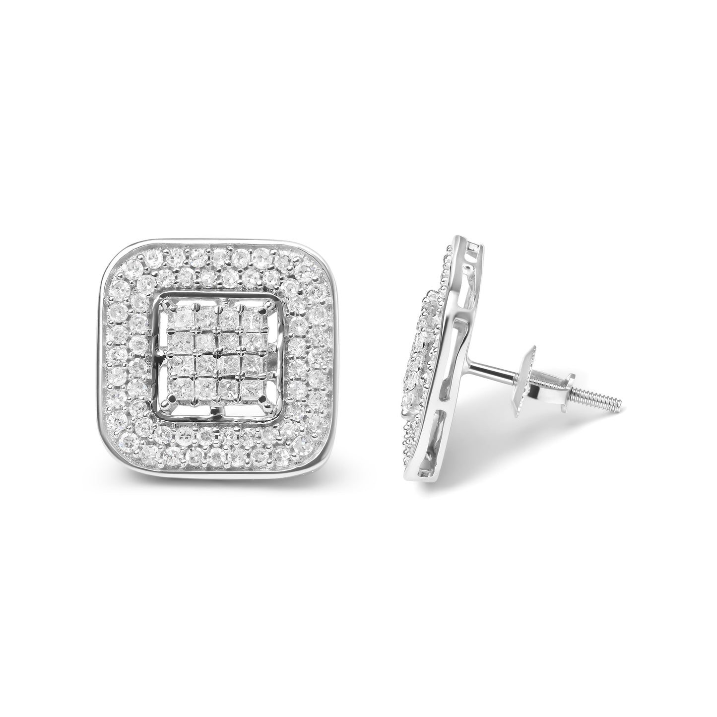 10K White Gold Diamond Composite Open Halo Stud Earrings