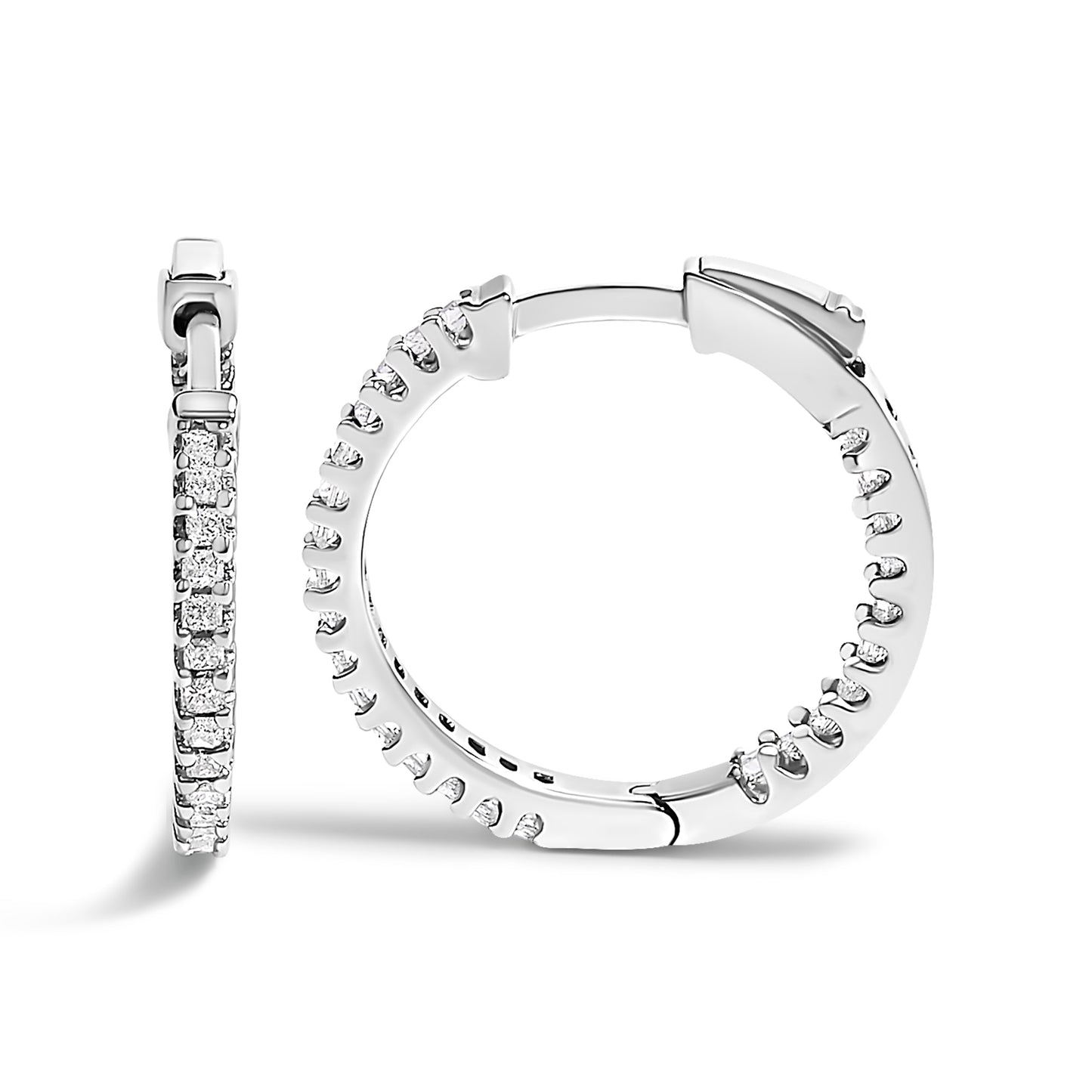 Pendientes de aro de diamantes princesa Inside Out de plata esterlina .925
