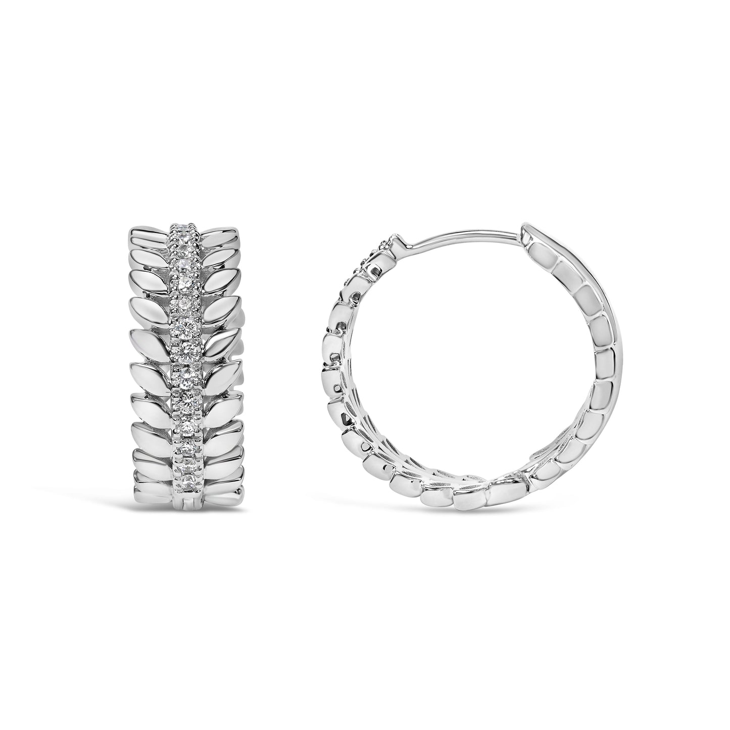 14K White Gold Lab Grown Diamond Leafy Wreath Hoop Earrings