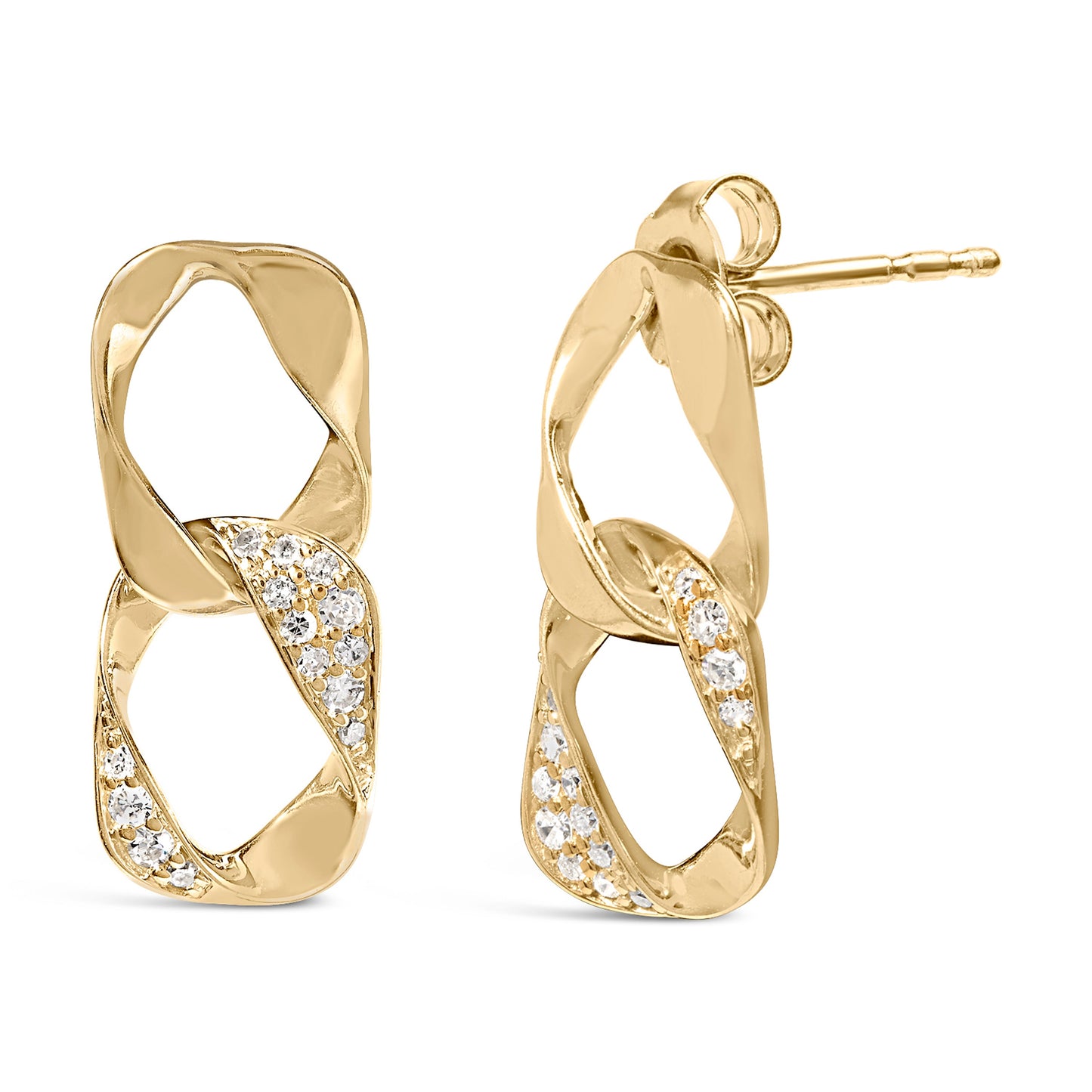 14K Yellow Gold Plated Diamond Drop Earrings in Sterling Silver
