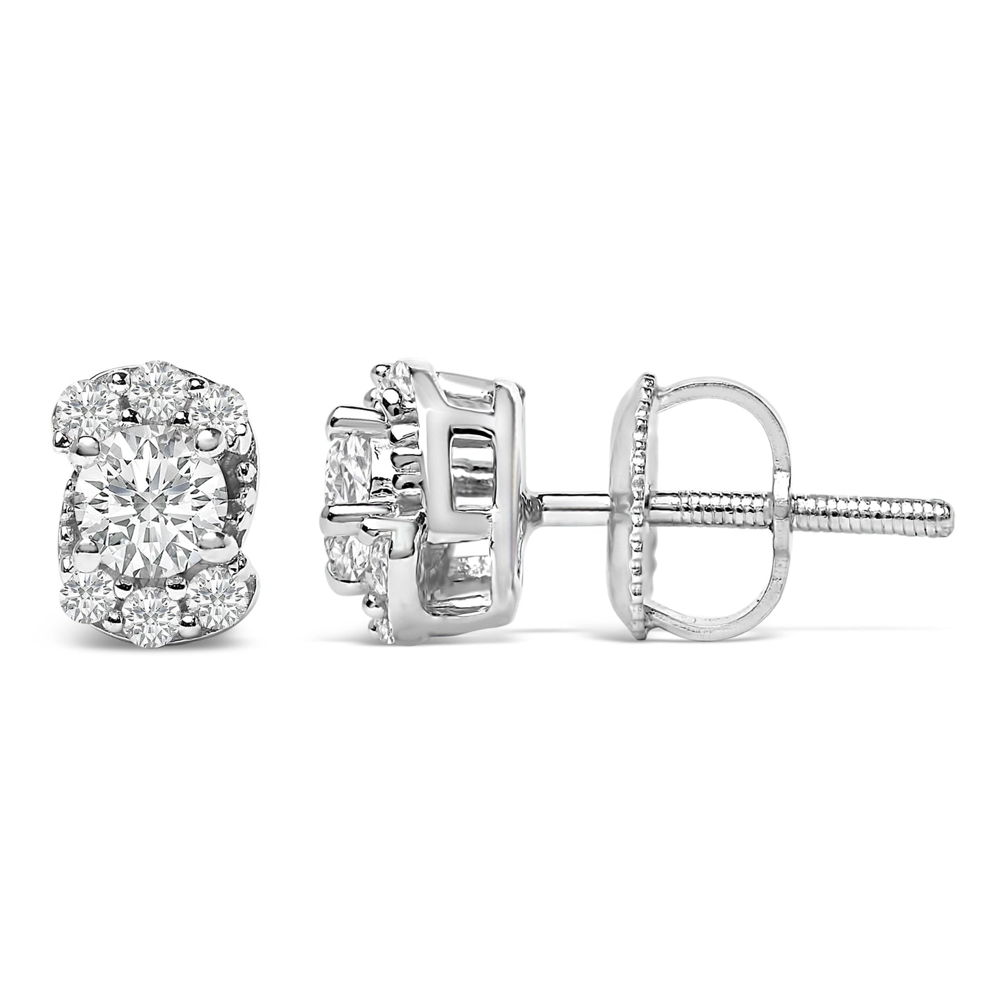 Sterling Silver Lab Grown Diamond Halo Swirl Stud Earrings