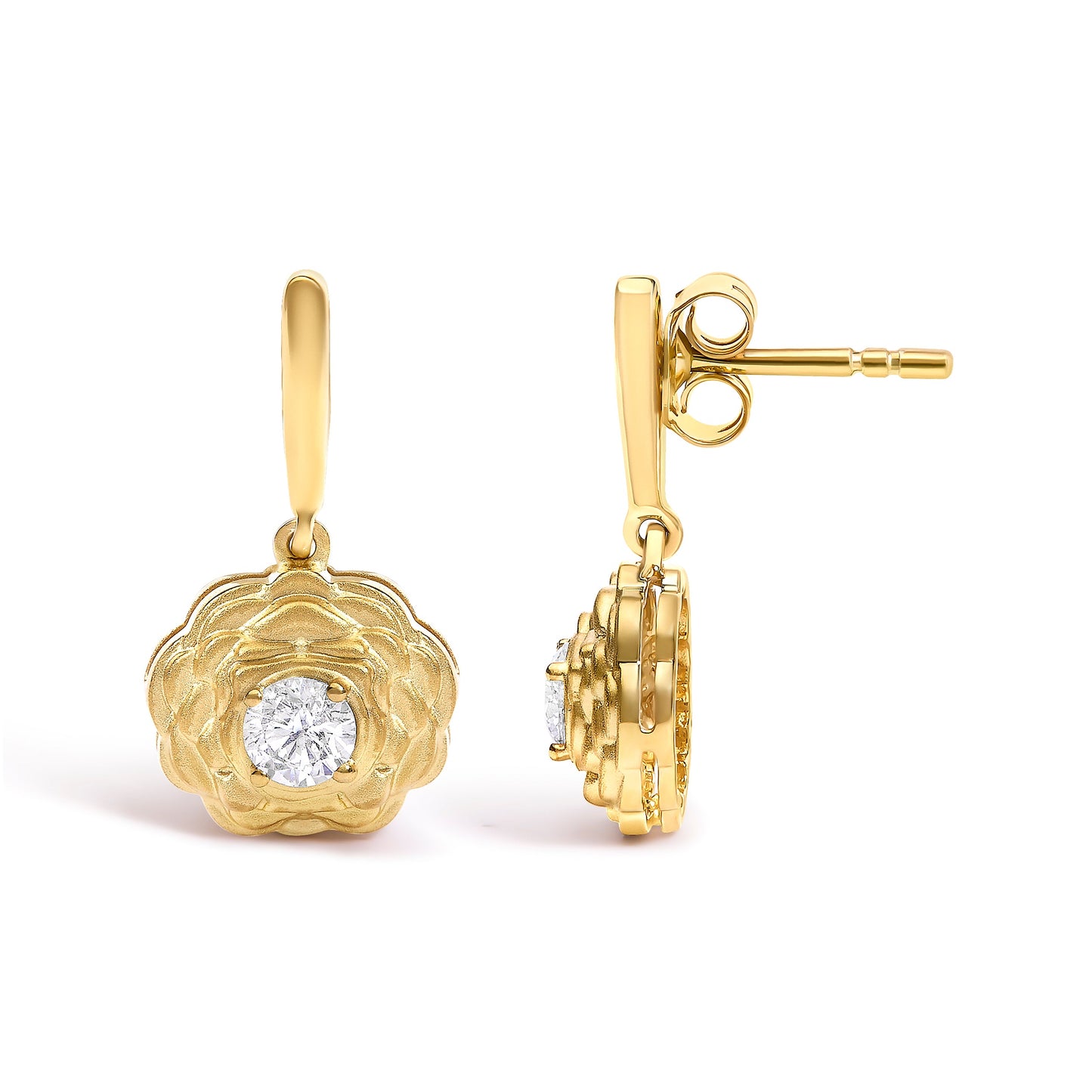 14K Yellow Gold Plated Sterling Silver Flower Drop Earrings