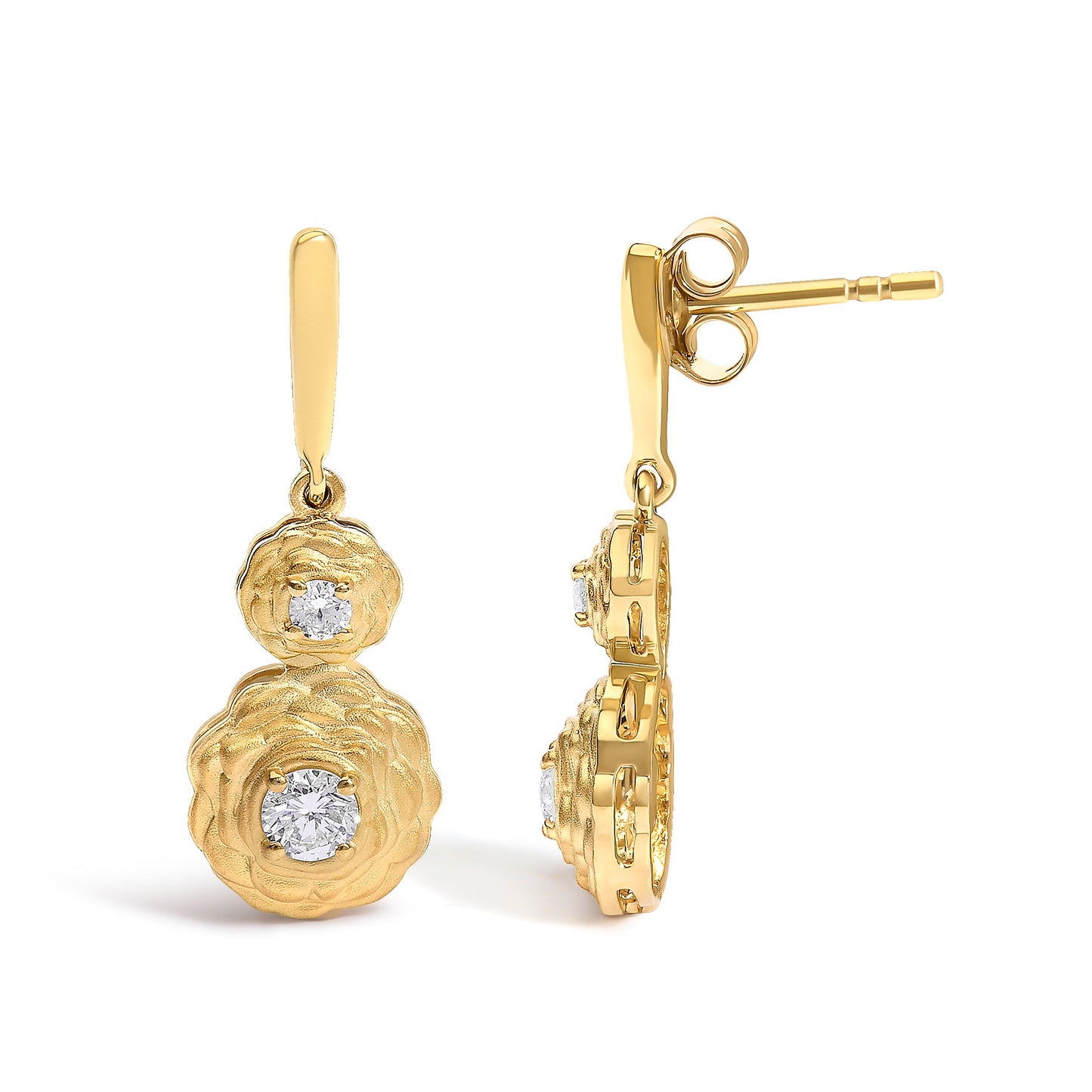 Boucles d'oreilles pendantes en argent sterling plaqué or jaune 14K avec diamants cultivés en labora