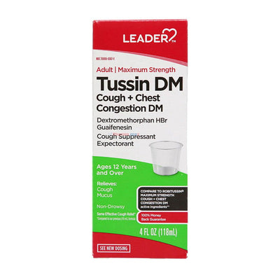 Leader Non-Drowsy Tussin DM – Cough & Chest Congestion Relief – Raspberry Flavor