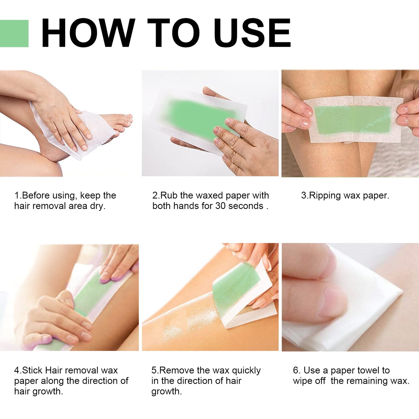 Hair Remove Wax Strips, Gentle Portable Fast Clean Tear Hair Removal Smooth Wax Strips - Korvel