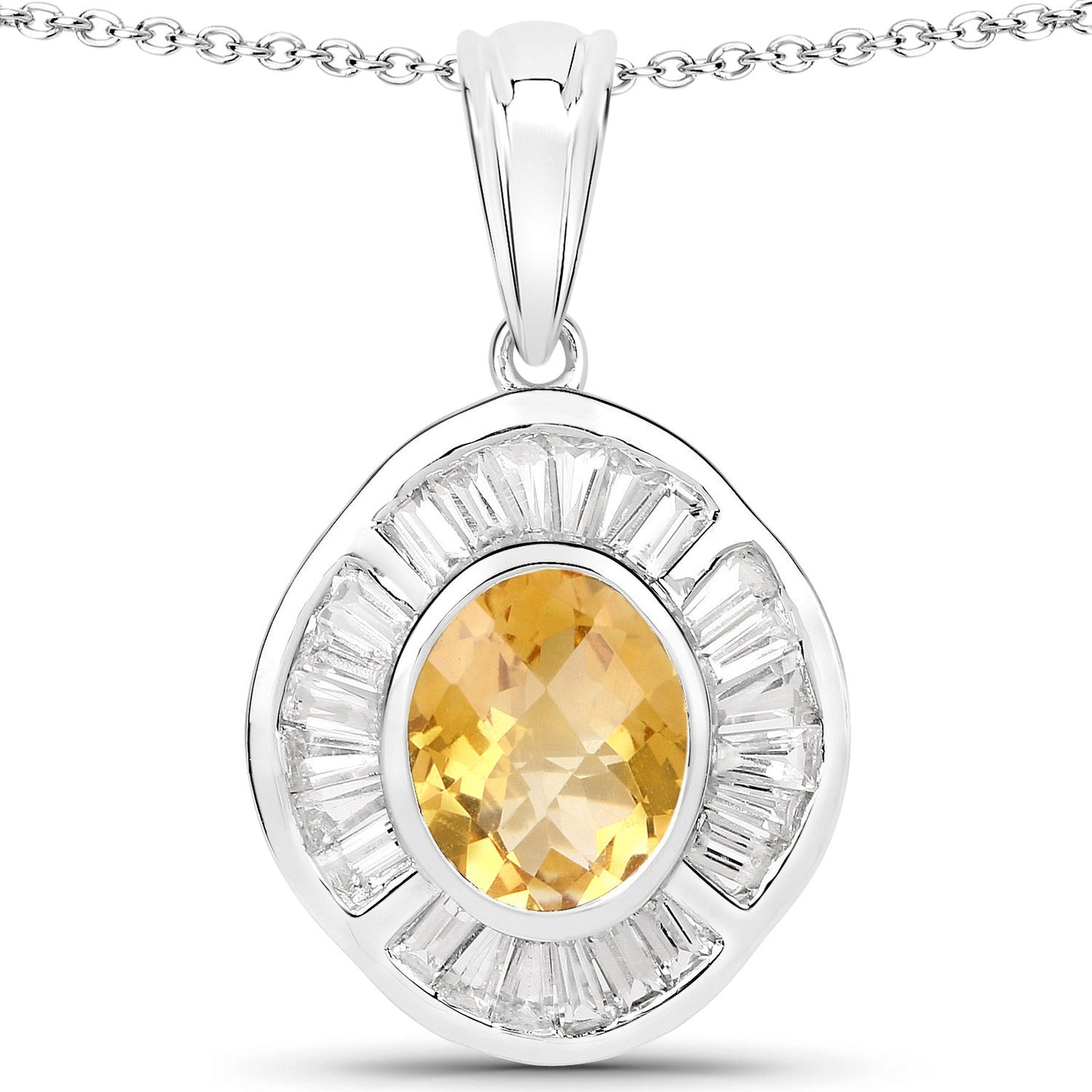 Pendentif en Citrine et Topaze Blanche de 4,18 Carats en Argent Sterling