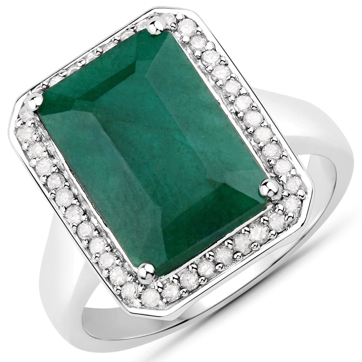 5.72 Carat Dyed Emerald and White Diamond Sterling Silver Ring