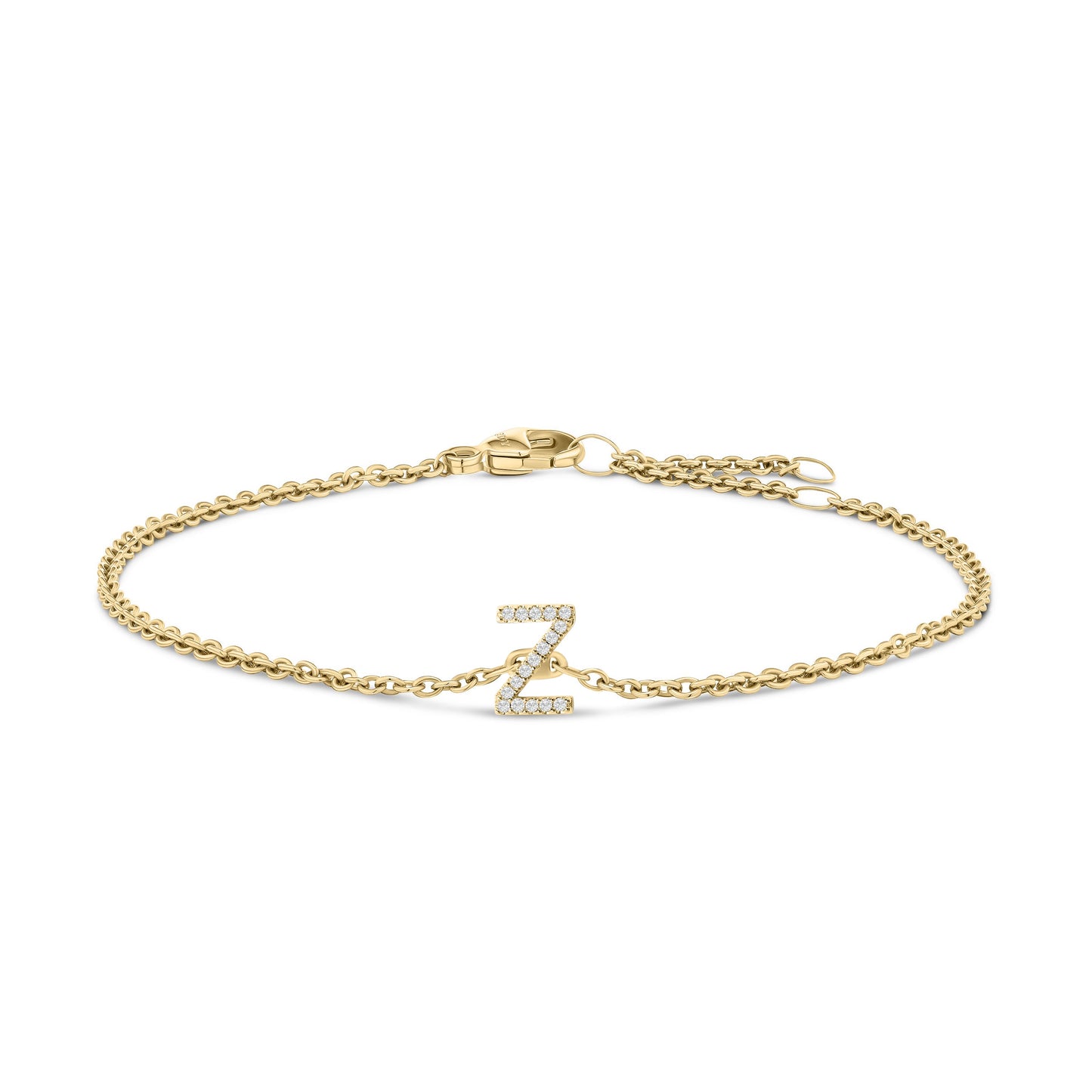 Pulsera con encanto inicial 'A' en oro blanco de 10 quilates con acento de diamante