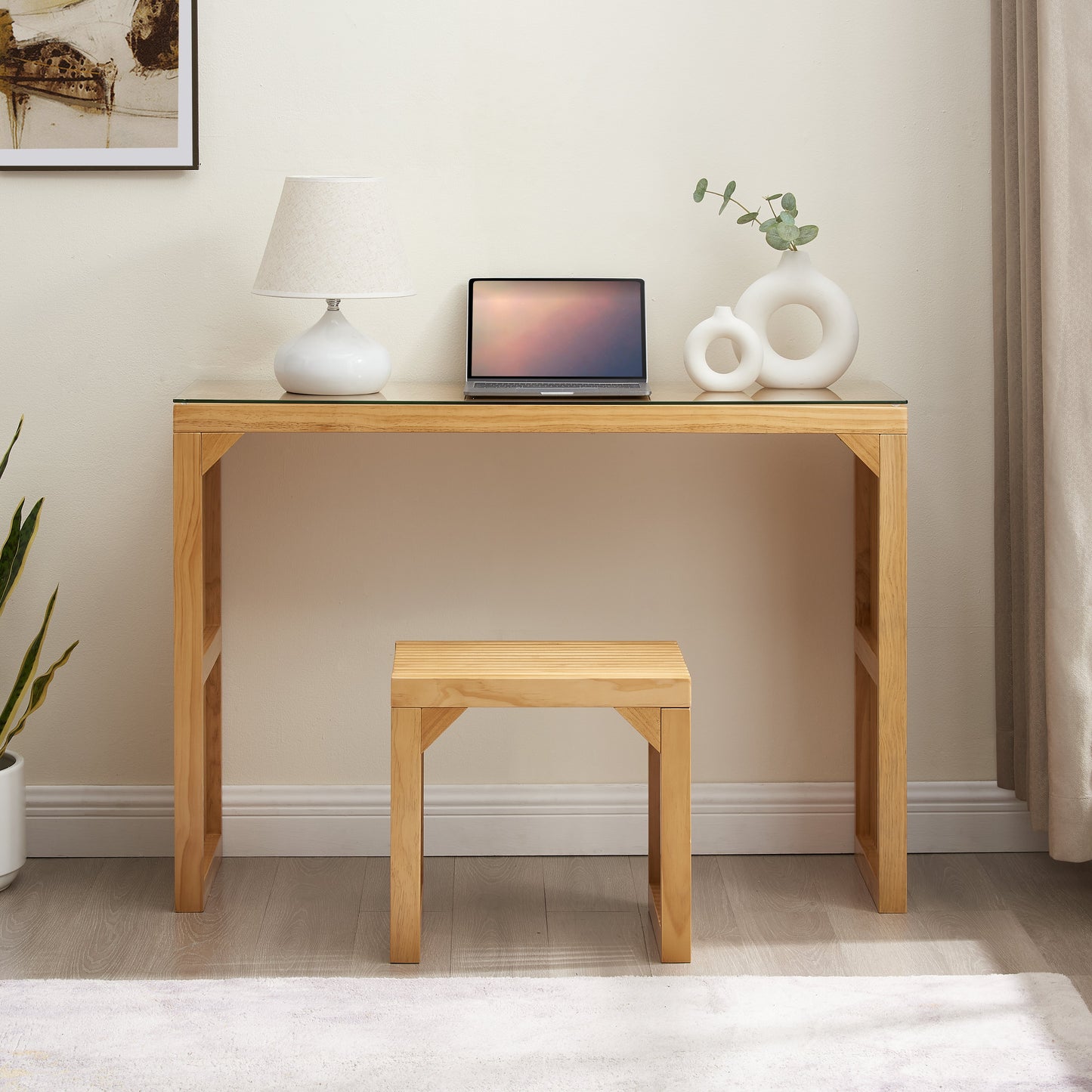 Pine Dining Bench and Table, Indoor Wood Bench for Entryway,Living Room,Kitchen and Bench Set (Nature, Bench & Table) Small - Korvel