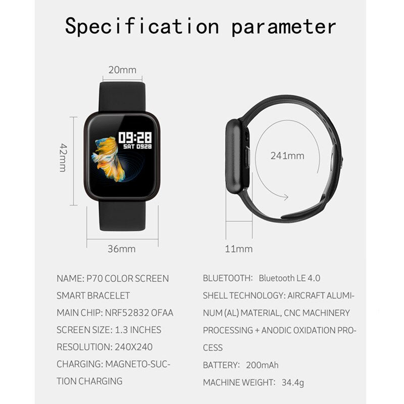 P70 Smart Wristband Set with Earphones and Belt for Women